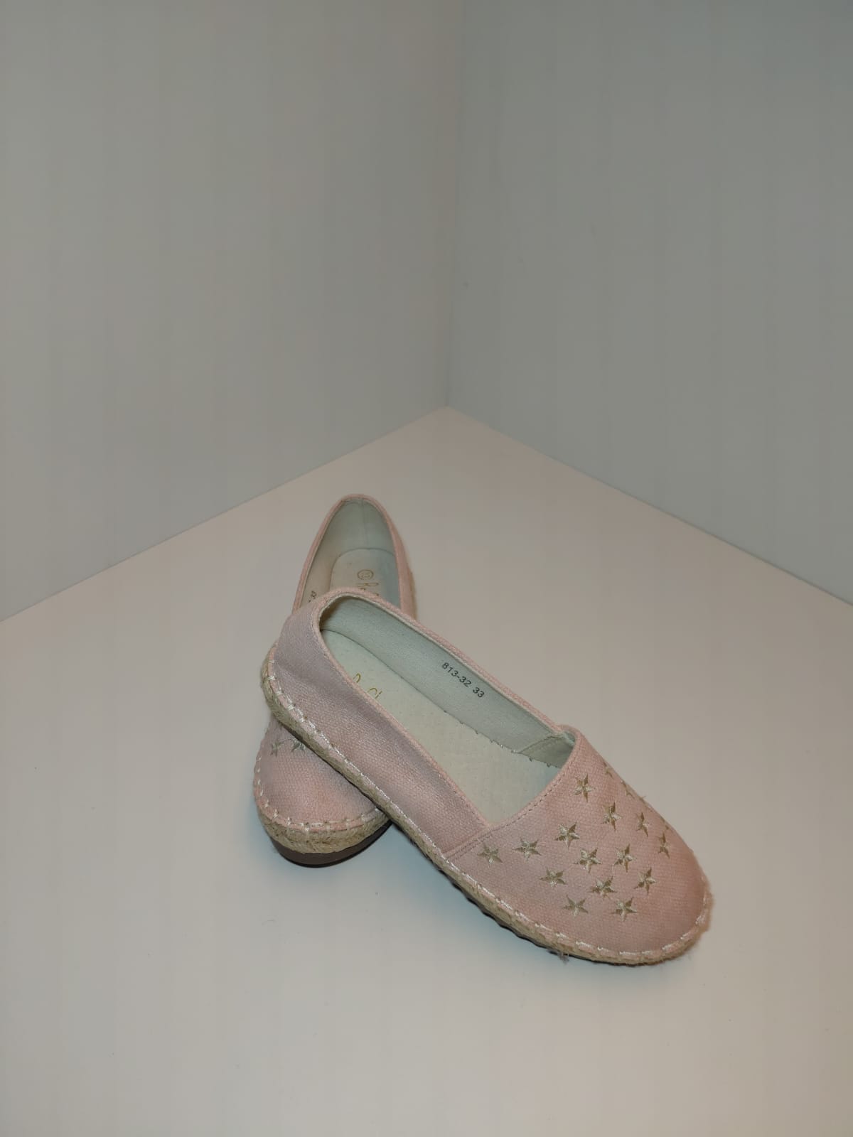 Girls Pink Canvas Espadrille Flats with Star Detail