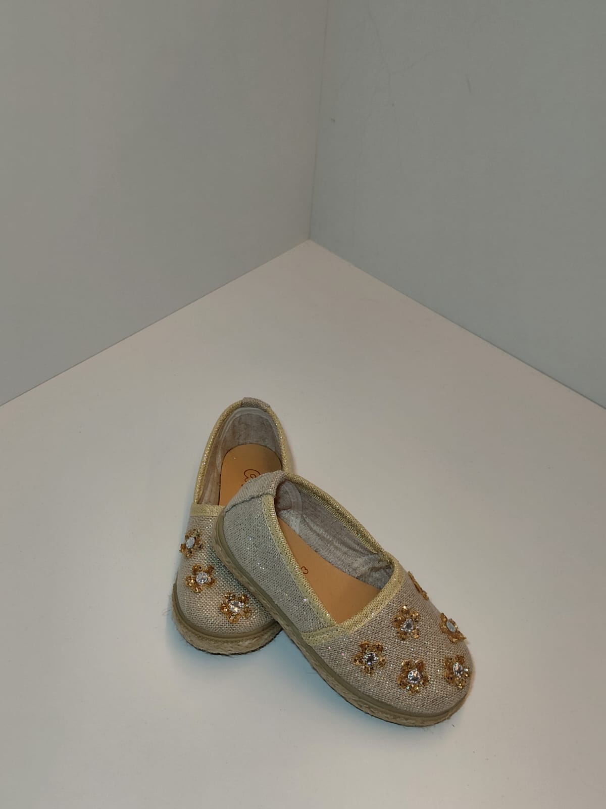 Girls Glitter Slip-On Flats with Floral Details