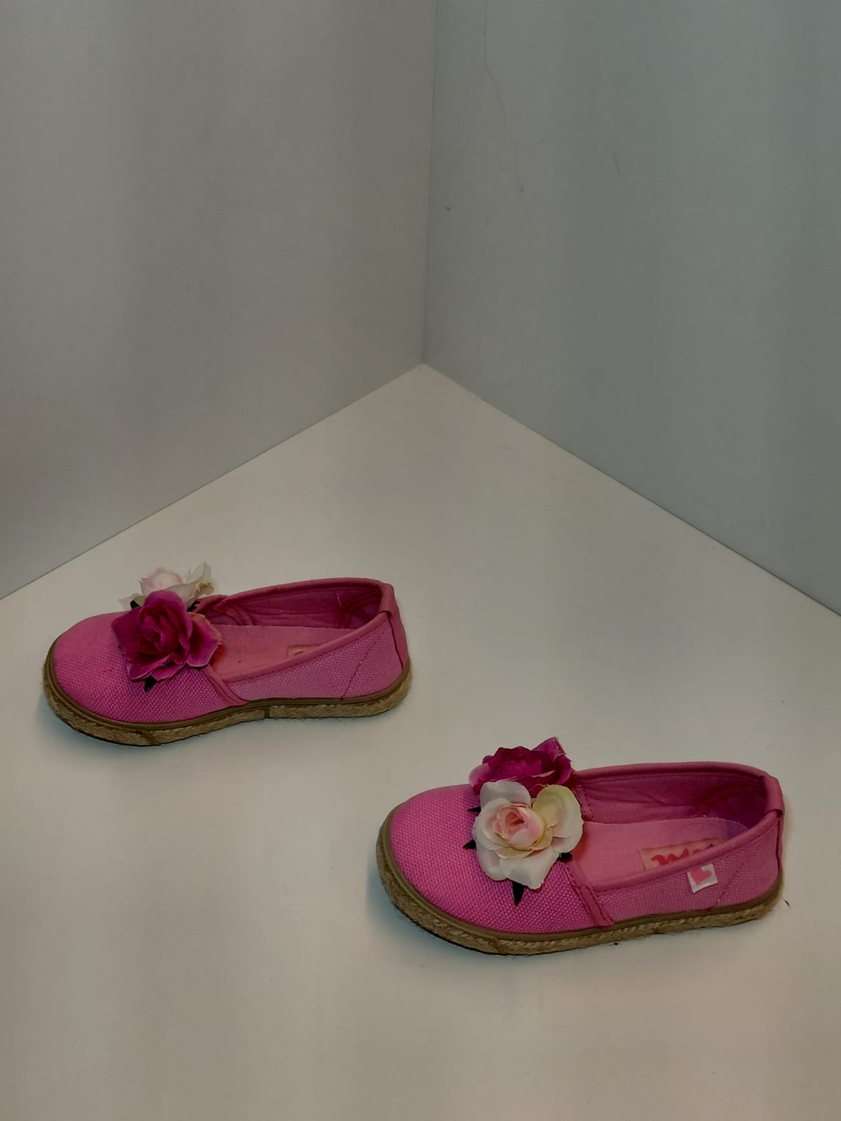 Girls Pink Canvas Flats with Floral Detail