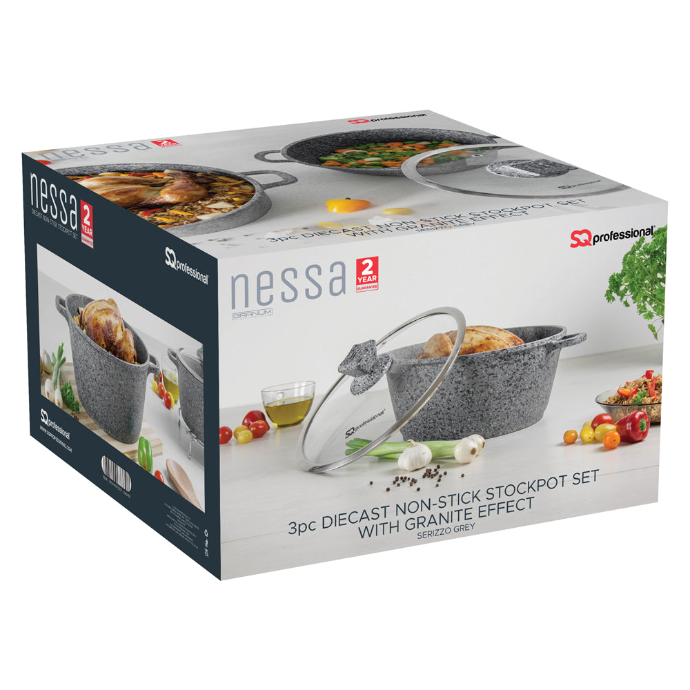 nessa 3pc diecast non-stick stockpot with granite effect