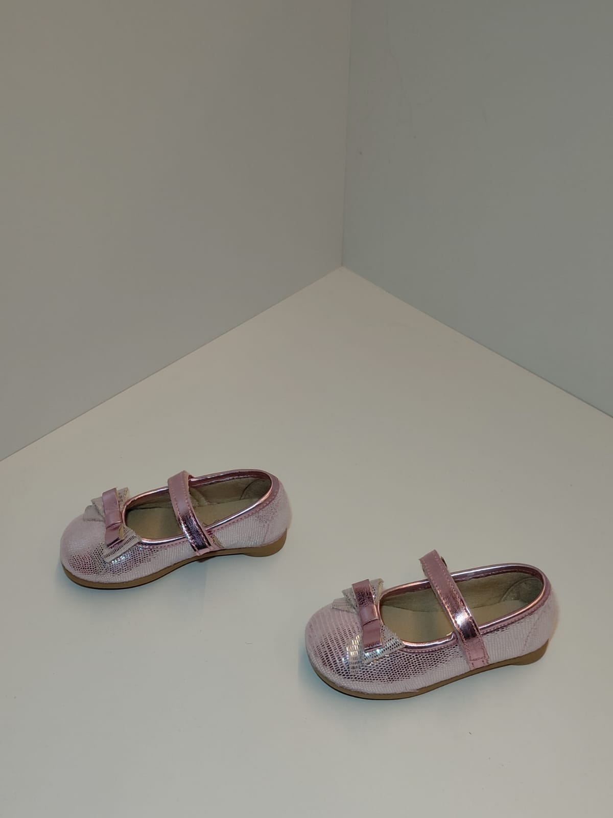 Girls Pink Metallic Mary Jane Flats with Bow