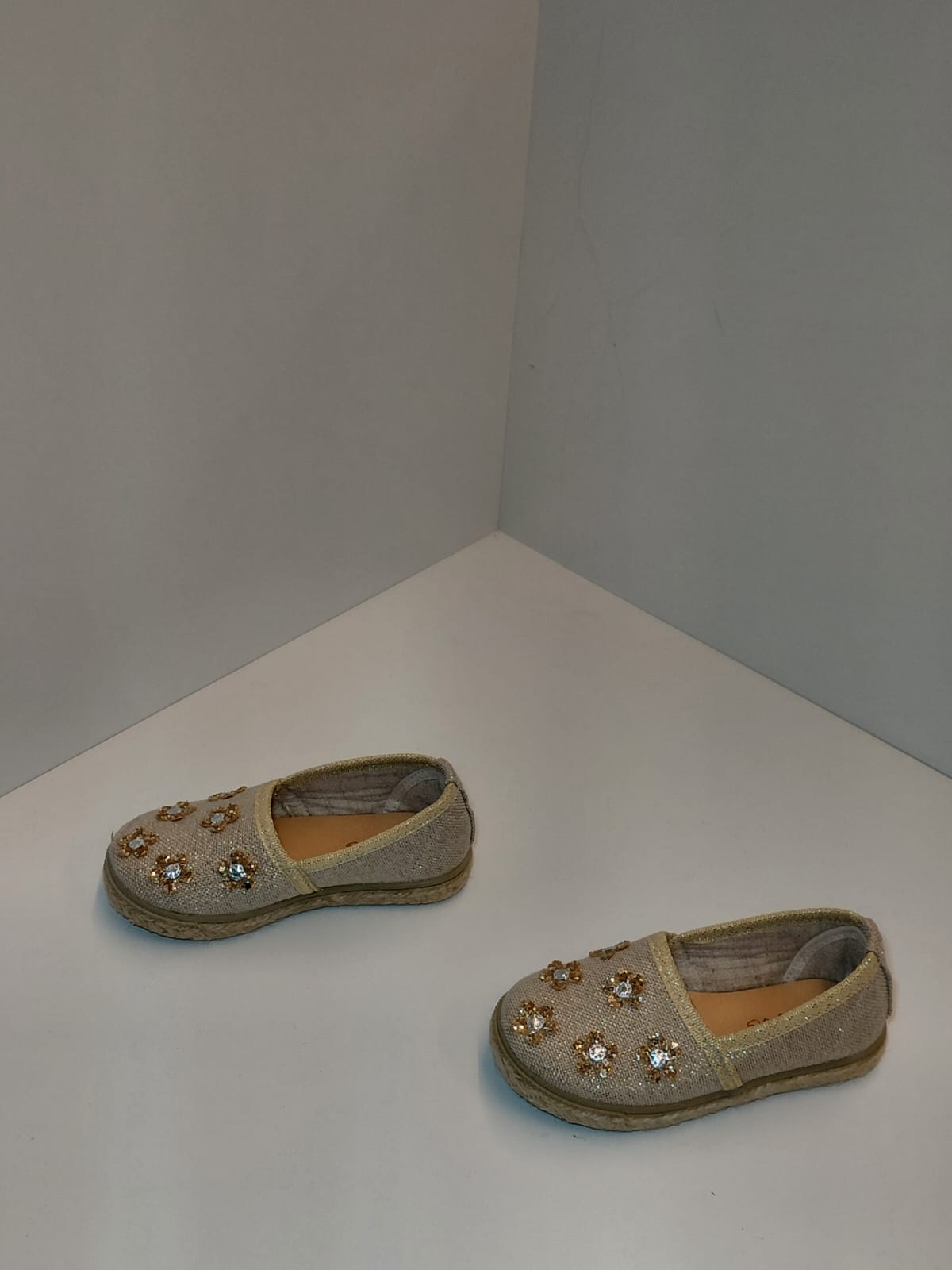 Girls Glitter Slip-On Flats with Floral Details