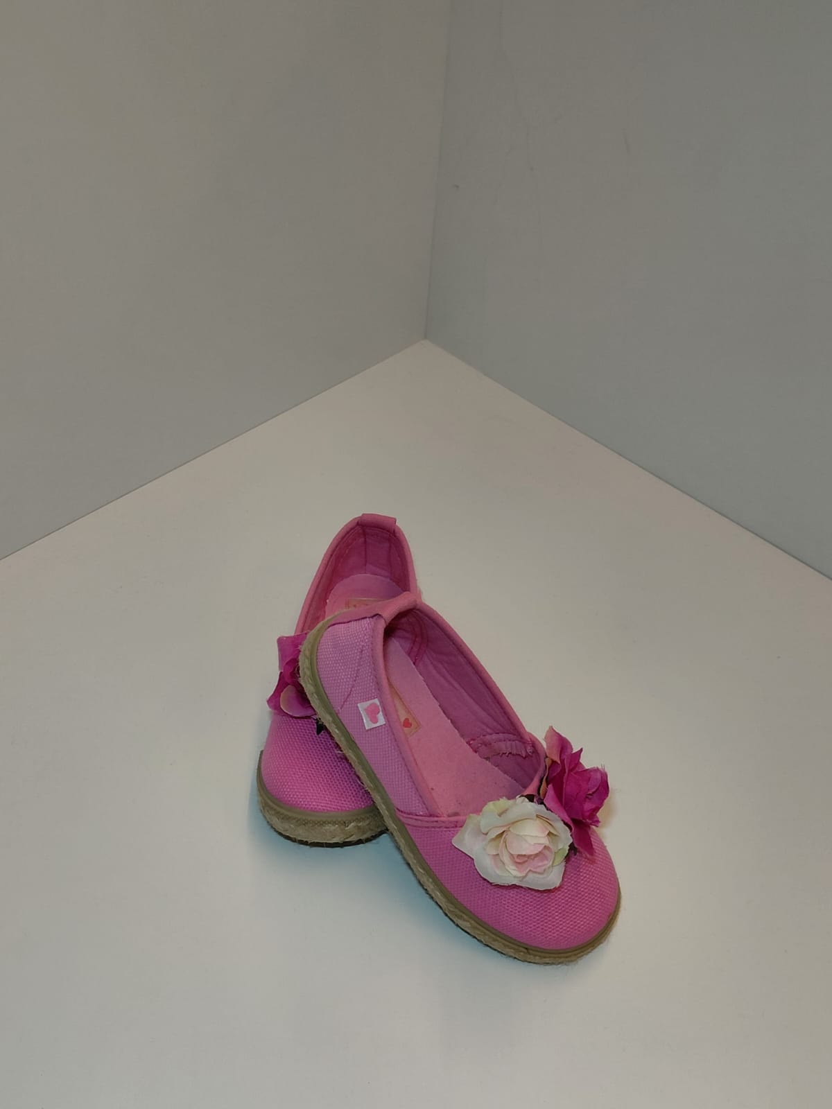 Girls Pink Canvas Flats with Floral Detail