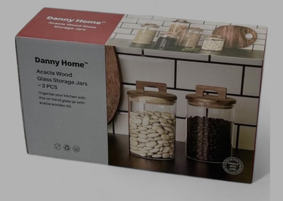 Danny Home Acacia Wood Glass Storage Jars – 3 PCS