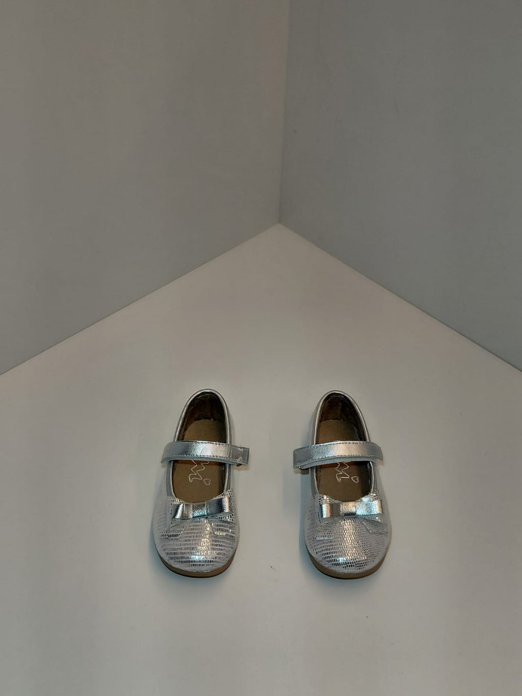 Girls Silver Mary Jane Flats with Bow