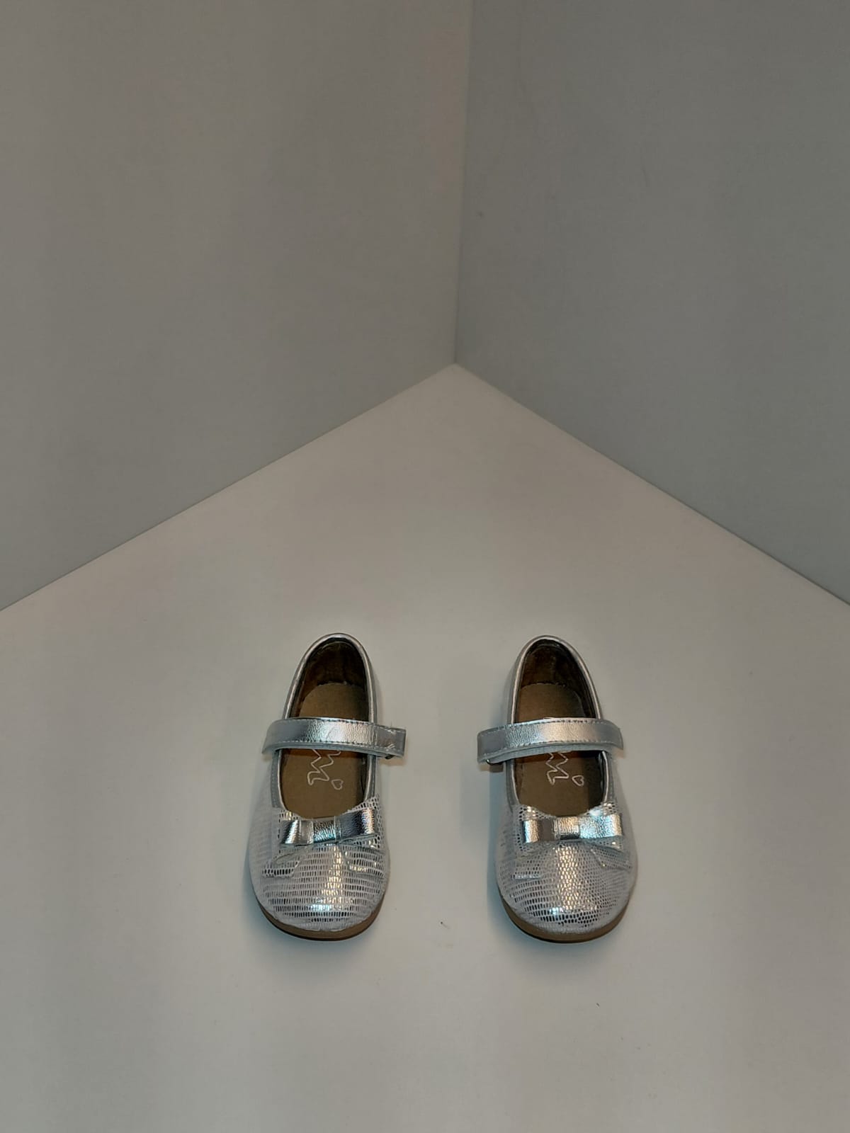 Girls Silver Mary Jane Flats with Bow