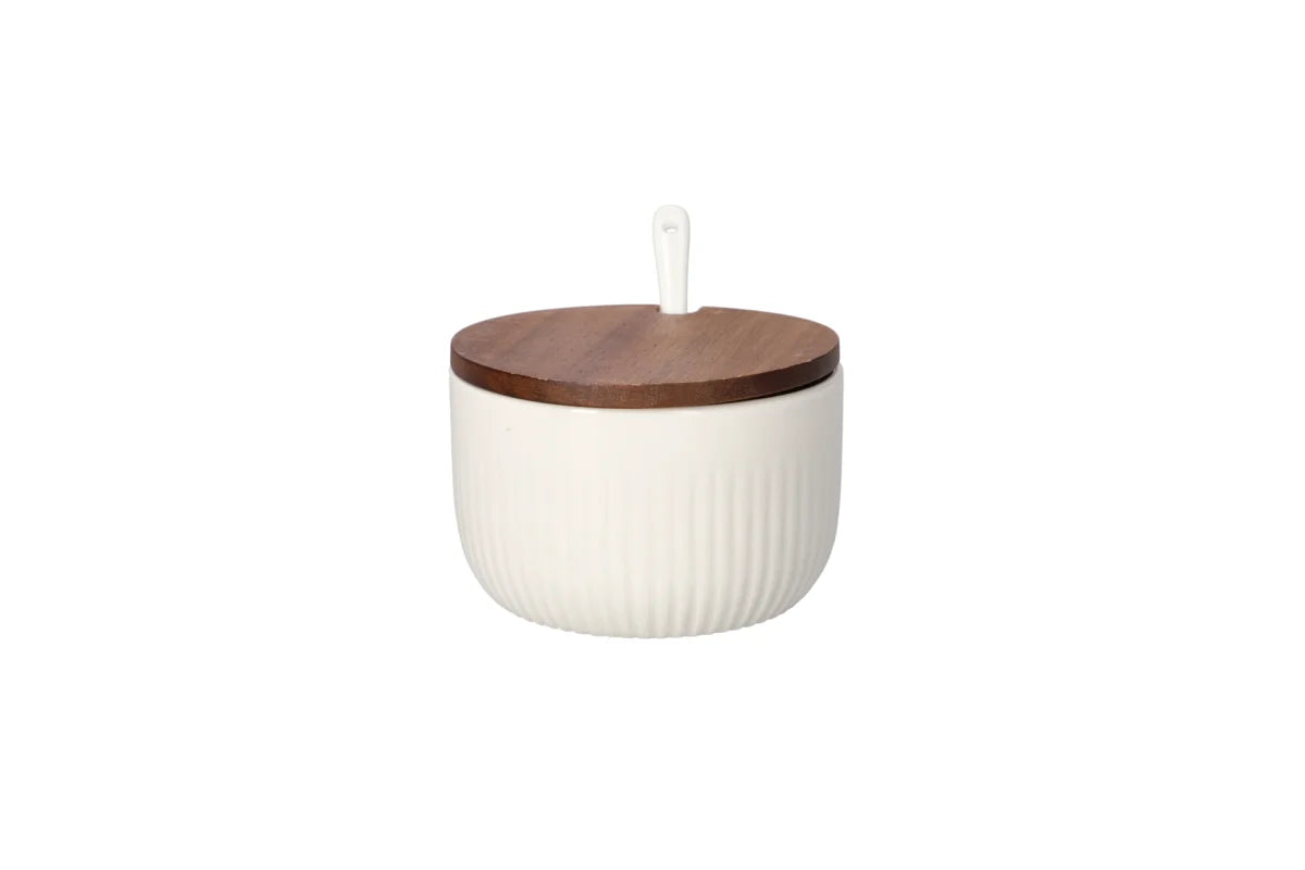 Danny Home Porcelain Sugar Bowl with Wooden Lid