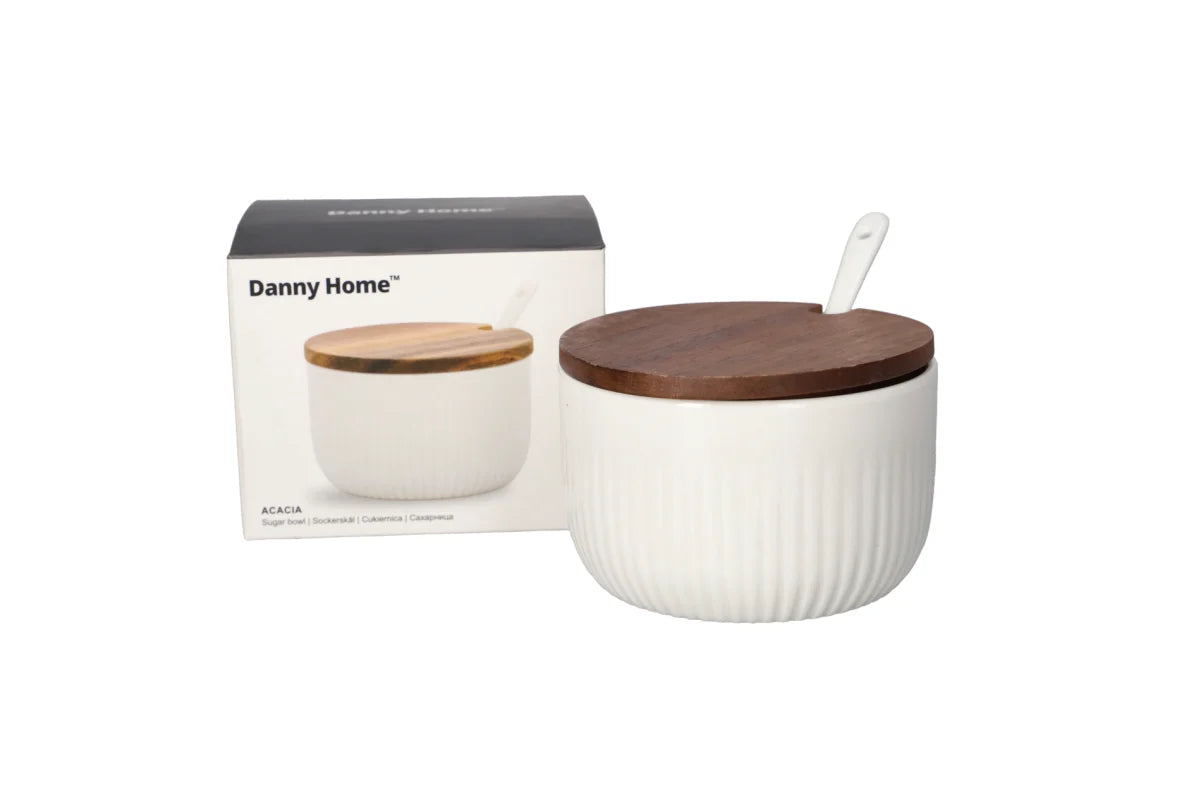 Danny Home Porcelain Sugar Bowl with Wooden Lid