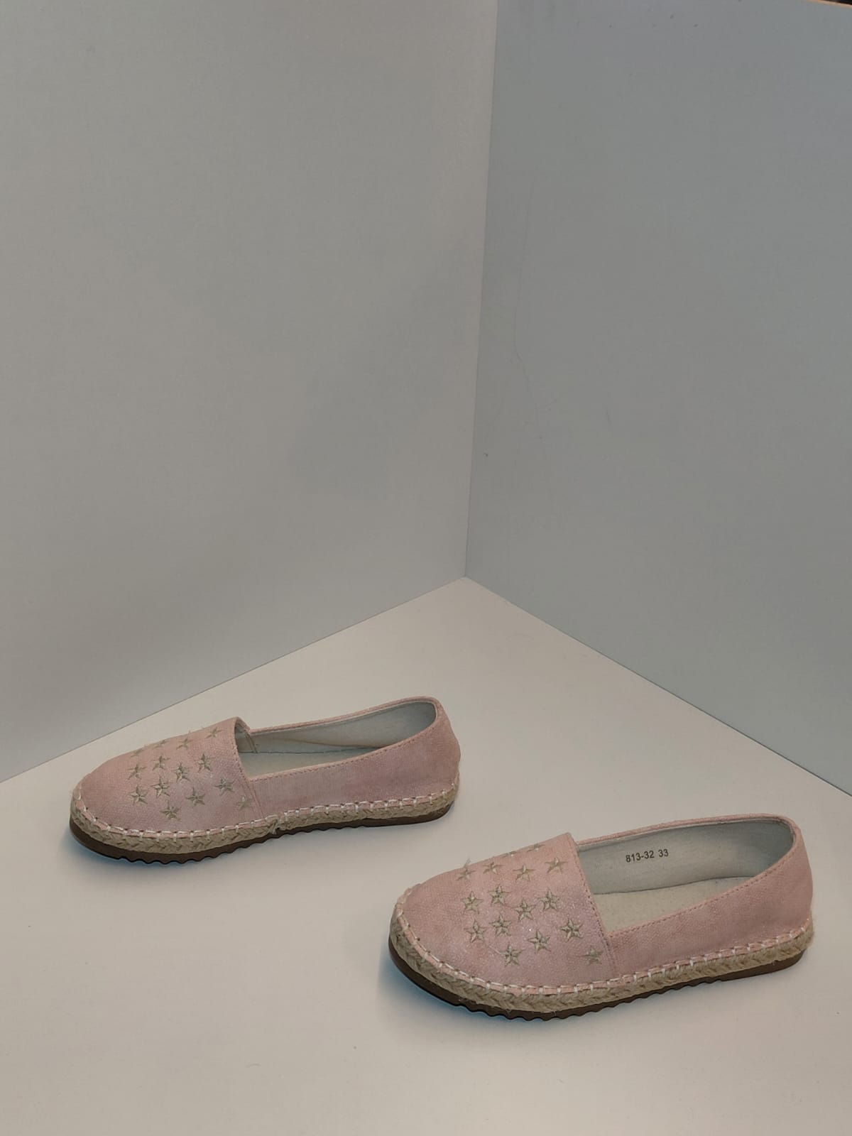 Girls Pink Canvas Espadrille Flats with Star Detail