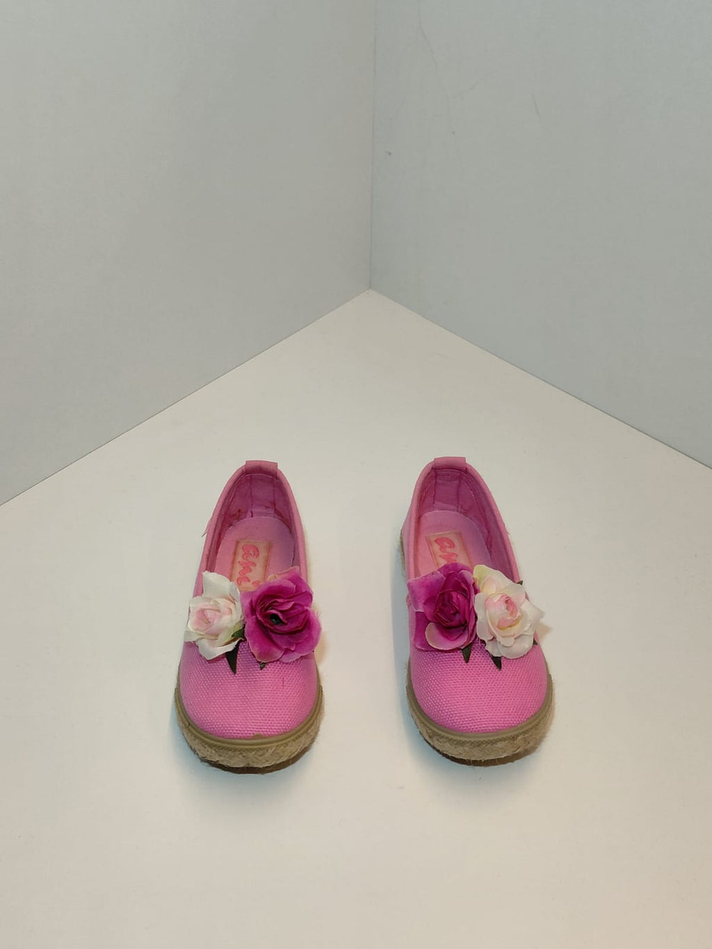 Girls Pink Canvas Flats with Floral Detail