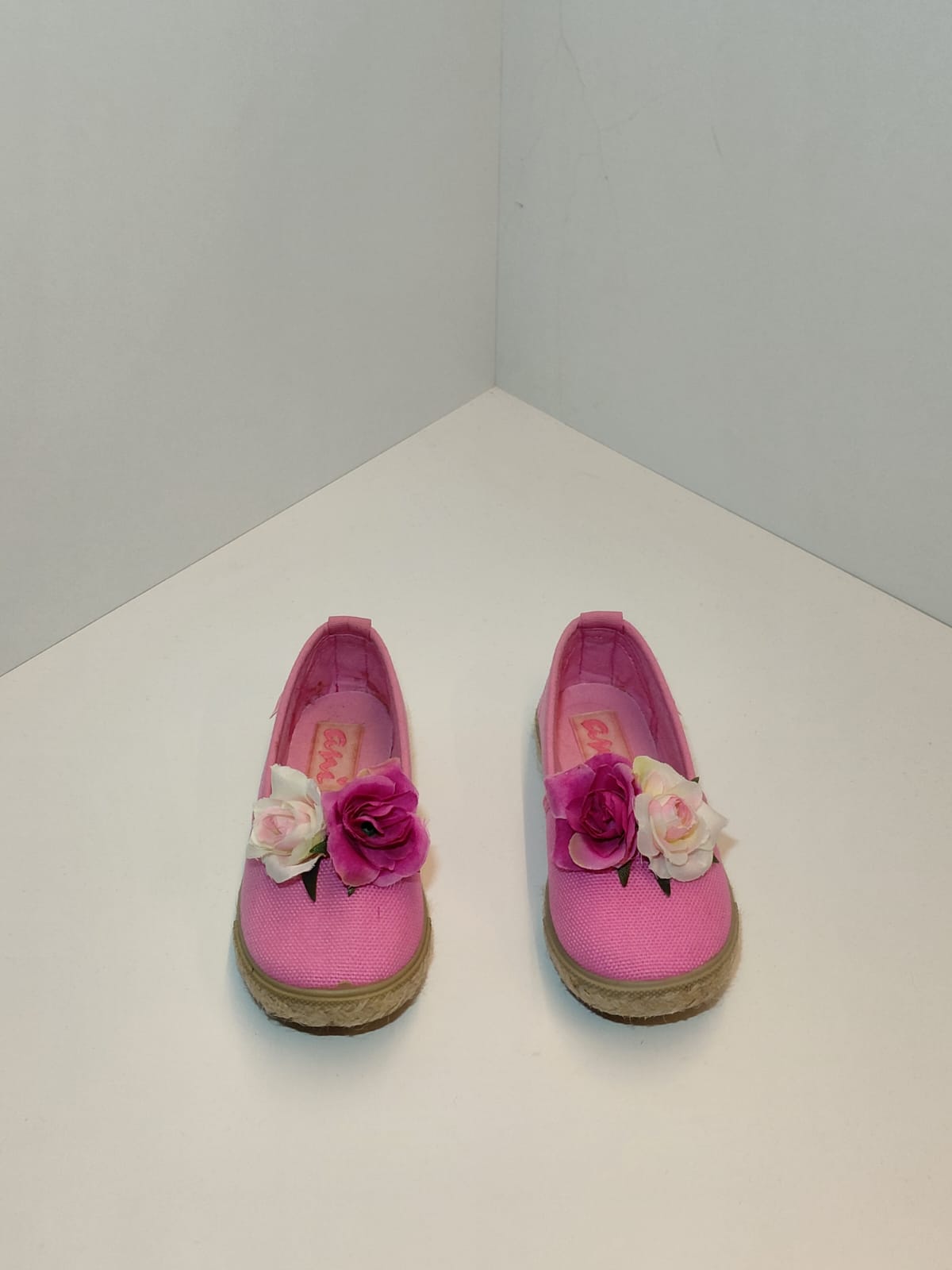 Girls Pink Canvas Flats with Floral Detail