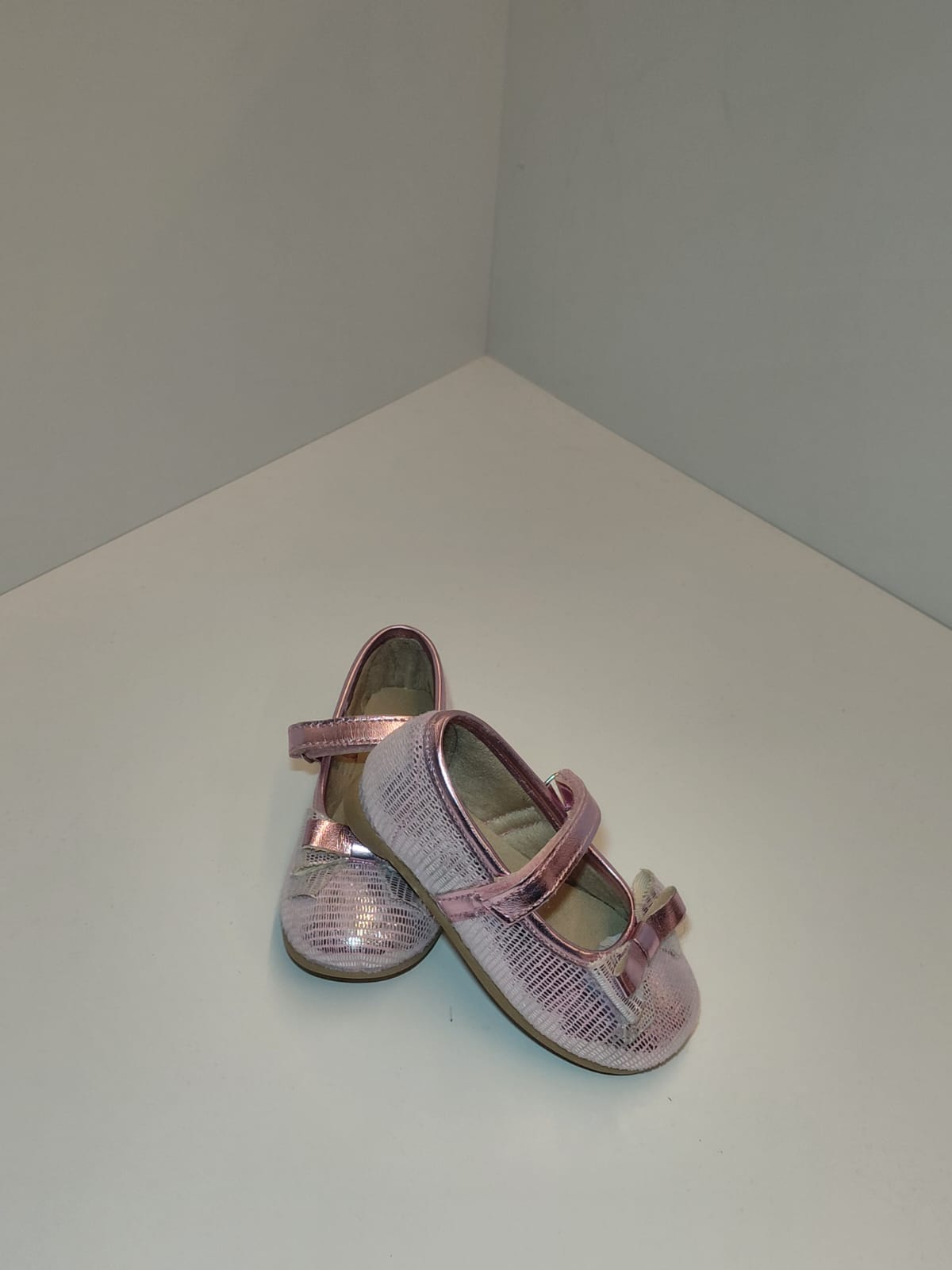Girls Pink Metallic Mary Jane Flats with Bow
