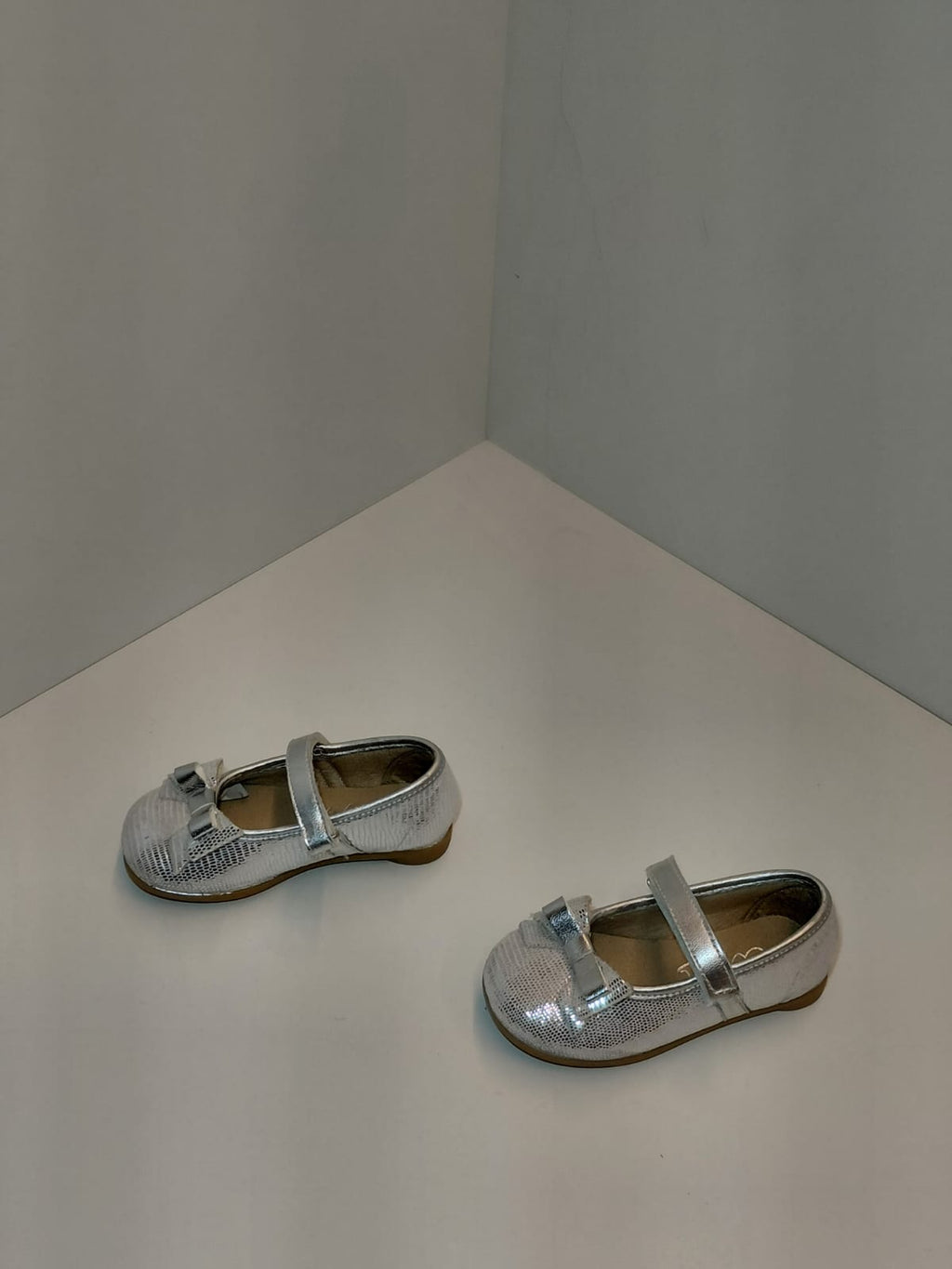 Girls Silver Mary Jane Flats with Bow