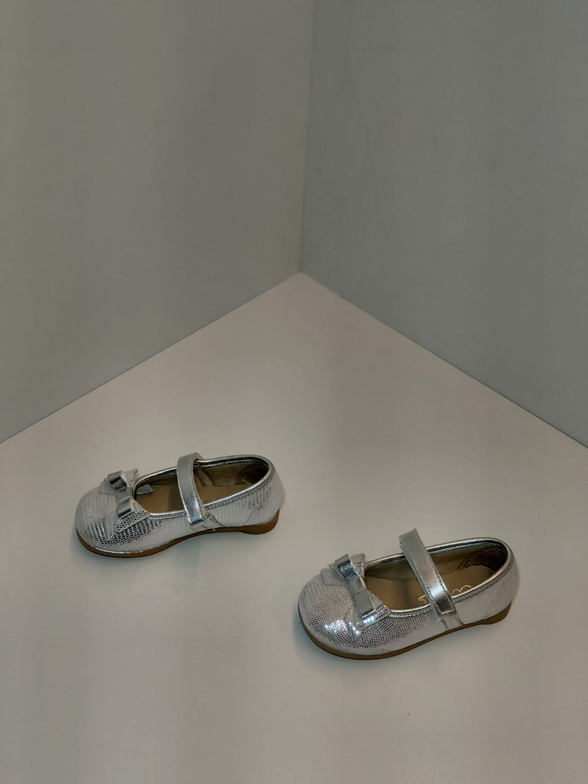 Girls Silver Mary Jane Flats with Bow