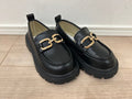 Kids Leather Gold Buckle Platform Chunky Loafers